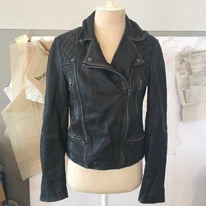All Saints Black Cargo Leather Biker Jacket Size 6